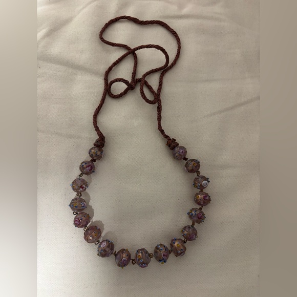 Handmade Painted Glass Bead and Copper Wire Necklace - Picture 2 of 2